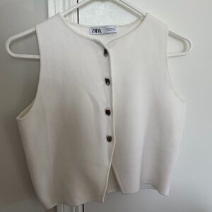 Zara Women's White Sleeveless Button-Up Blouse
